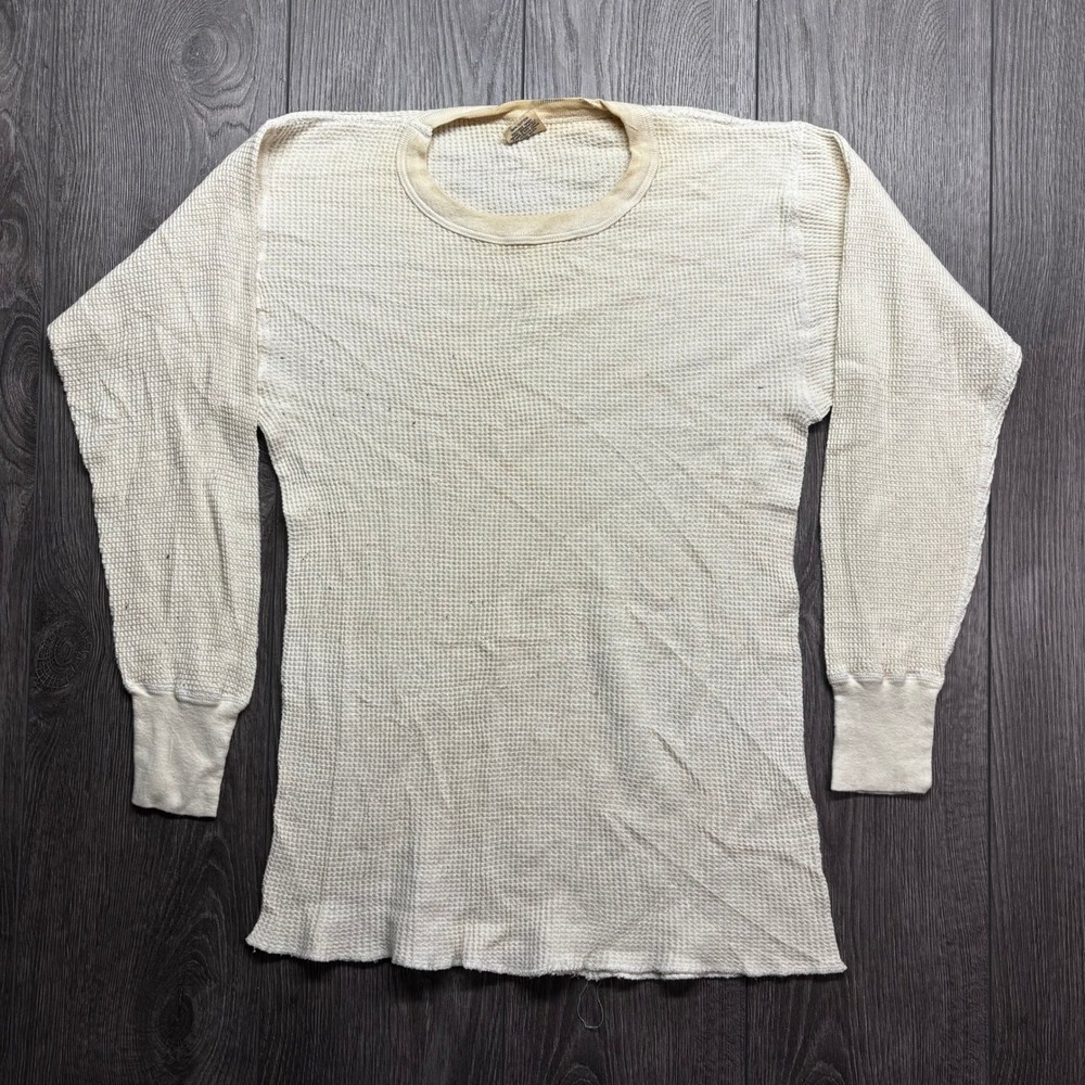 Vintage Northwest Territory Mens Waffle Knit Thermal Shirt Cream XL Made in USA